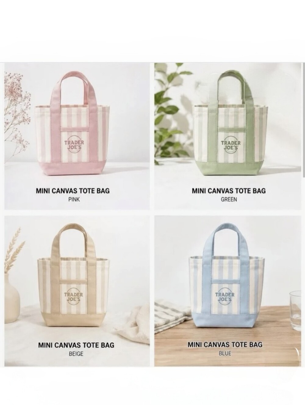 Trader Joe's Striped Mini Canvas Totes /Set of 4